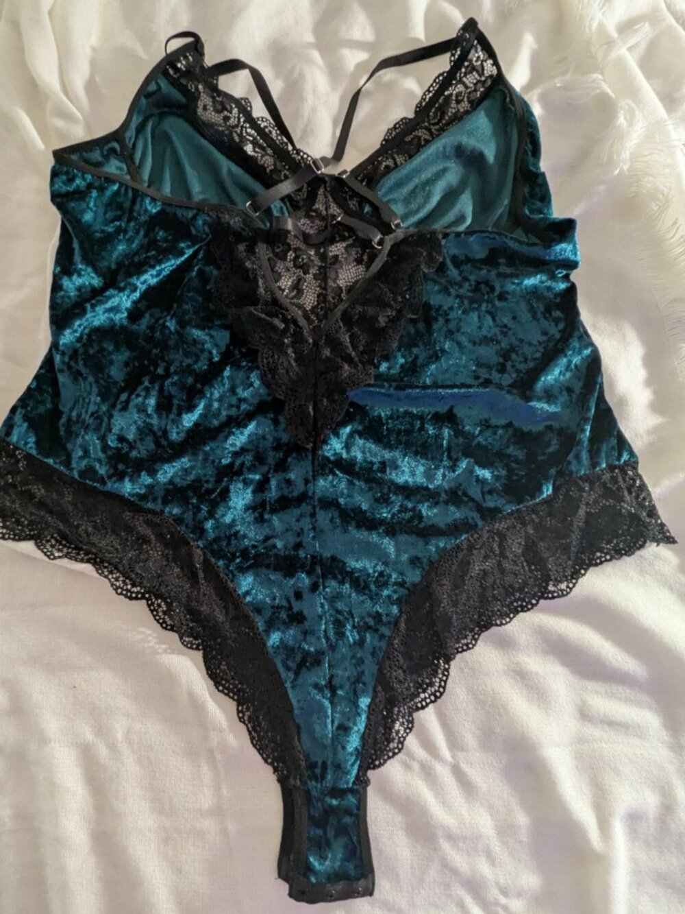 Plus size Lace Velvet Teddy Bodysuit Teal & Black NIP - Picture 4 of 7